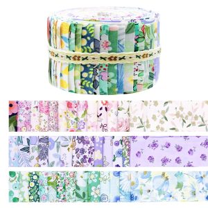 40pcs Jelly Roll Fabric Strips, Assorted Floral Patterns, Soft Cotton for Quilting, Crafting, Sewing, Blankets, Rugs, Upholstery, Home Decor, Purse Making - Pre-cut, Handwash Only