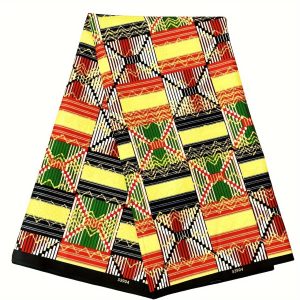 6 Yards Vibrant Geometric African Fabric - Double-Sided, Handcrafted Polyester for DIY Dresses & Home Decor