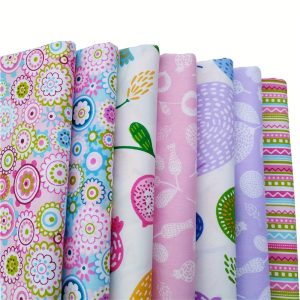 7Pcs Cotton Fabric Precut Bundle - 100% Cotton Quilting Fabric for DIY Sewing, Patchwork, Hand Wash Only, Floral & Plaid Patterns, 15.8