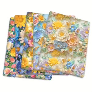 3D Floral Print Cotton-Poly Canvas Fabric Pre-Cut, Hand-Wash Only - Handcraft Braiding Lining Material for Bags & Tablecloths, Flower Pattern Precuts